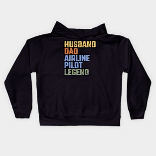 Mens Husband Dad Airline Pilot Legend Fathers Day  Retro Kids Hoodie